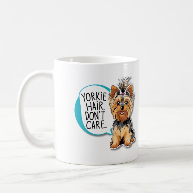 Cute Yorkie Dog Hair Don't Care Coffee Mug (Left)