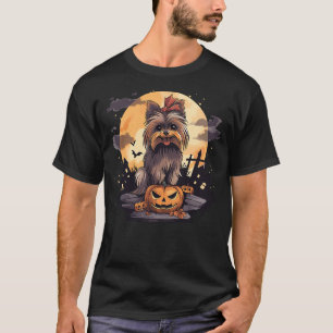 Cute Yorkie Dog Halloween Pumpkin Bats and Moon T-Shirt