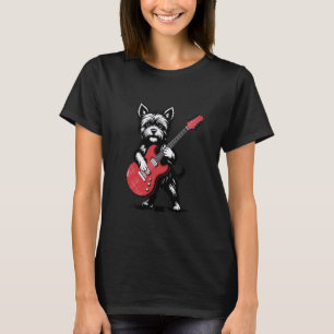 Cute Yorkie Dog Playing Electric Rock Guitar T-Shirt