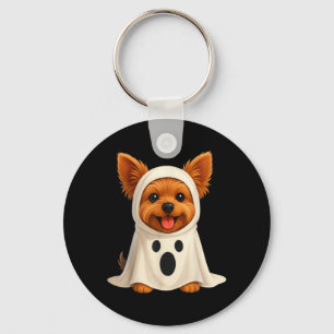 Cute Yorkie Ghost Halloween Costume Dog Art Key Ring