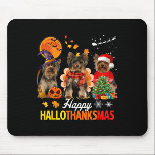Cute Yorkie Happy Hallothanksmas Halloween Thanksg Mouse Pad