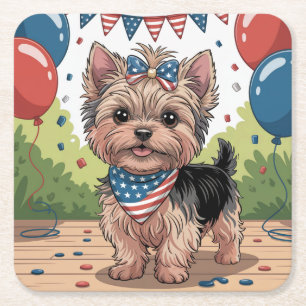 Cute Yorkie Independence Day Coaster Set