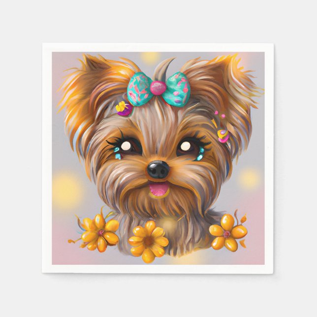 Cute Yorkie Kawaii Puppy  Napkin (Front)