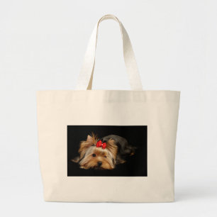 Cute yorkie large tote bag