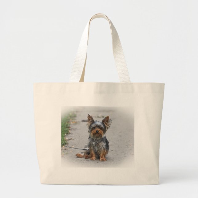 Cute Yorkie Large Tote Bag (Front)