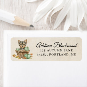 Cute Yorkie Puppy Pumpkin Fall Leaves Return Address Label