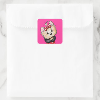 Cute Yorkie Red and Pink Square Sticker