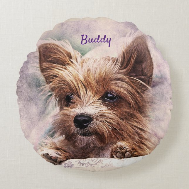 Cute Yorkie Round Cushion (Front)