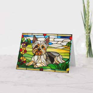 Cute Yorkie Stained Glass Card