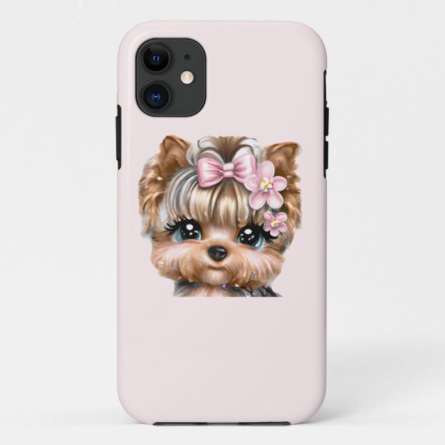 Cute Yorkie With a Pink Bow   Case-Mate iPhone Case (Back)