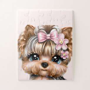 Cute Yorkie With a Pink Bow Jigsaw Puzzle
