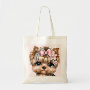 Cute Yorkie With a Pink Bow   Tote Bag