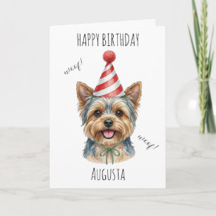 Cute Yorkie Woof Custom Name Yorkie Lover birthday Card