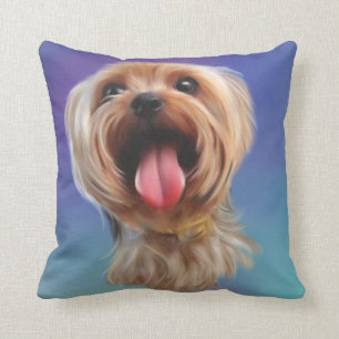 Cute Yorkie Yorkshire Terrier Digital Art Cushion