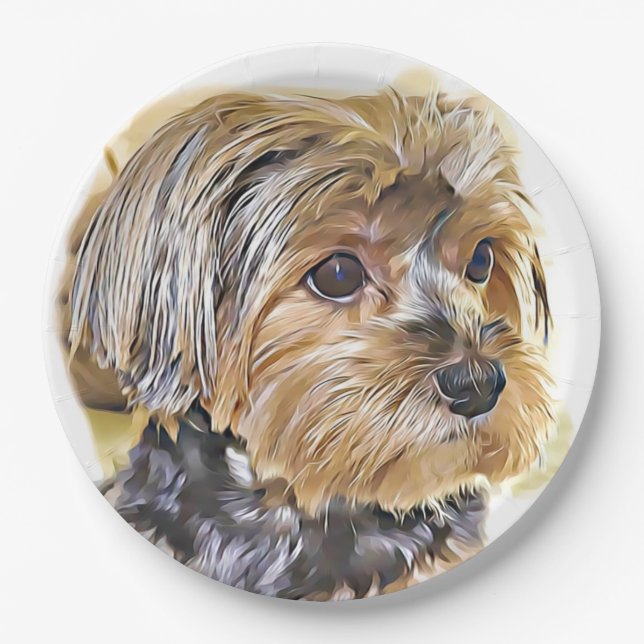 Cute yorkie Yorkshire Terrier Puppy Dog Art Paper Plate (Front)