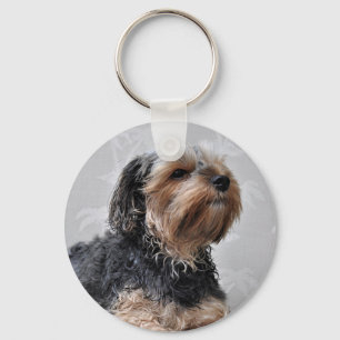 Cute Yorkie Yorkshire Terrier Sunbathing Key Ring