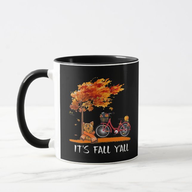 Cute Yorkshire Autumn Kawaii Yorkie It’s Fall Y’al Mug (Left)