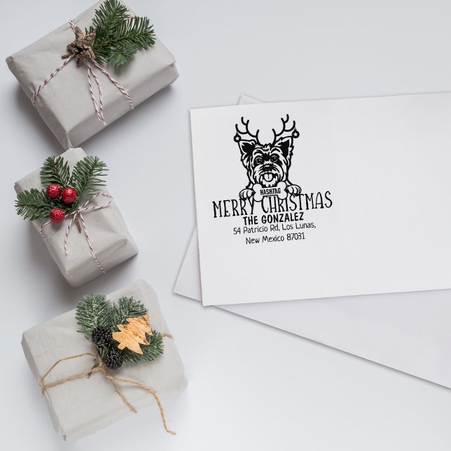 Cute Yorkshire Dog Christmas Return Address  Rubber Stamp (Creator Uploaded)