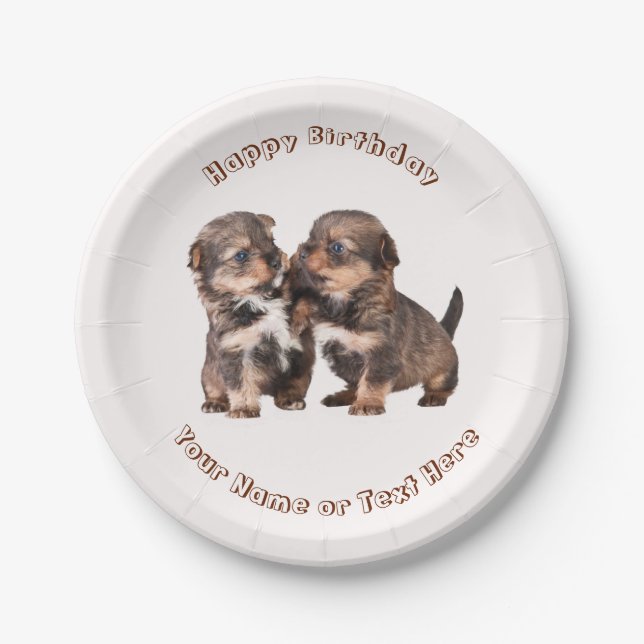 Cute Yorkshire Puppies Paper Plate (Front)