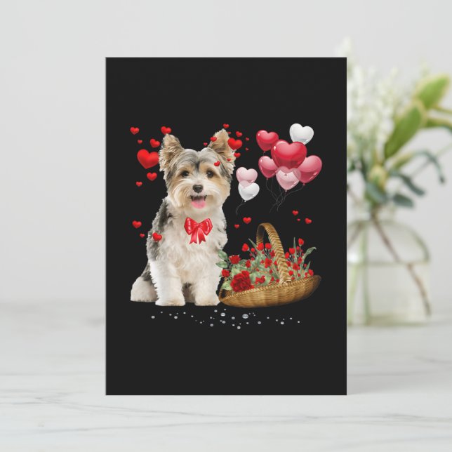 Cute Yorkshire Terrier Balloon Heart Valentine Day (Standing Front)