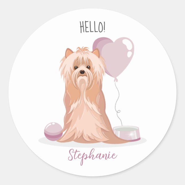 Cute Yorkshire Terrier Birthday Classic Round Sticker (Front)
