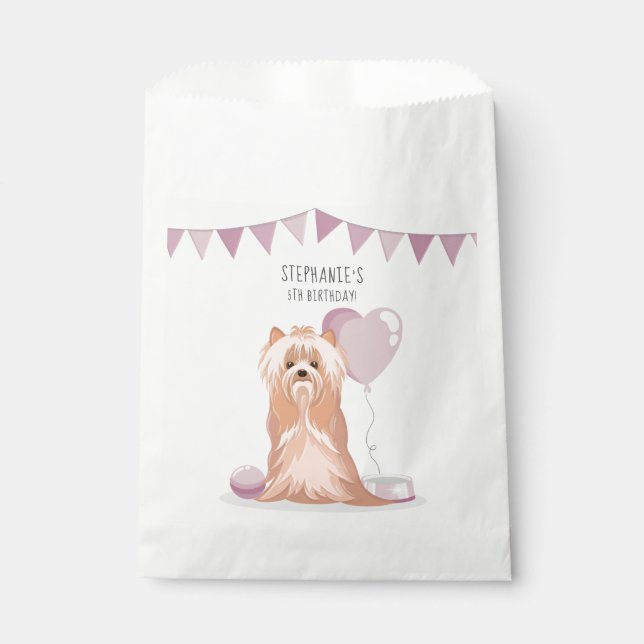 Cute Yorkshire Terrier Birthday Favour Bag (Front)