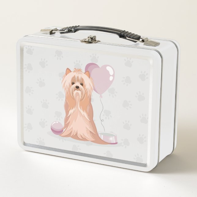 Cute Yorkshire Terrier Birthday Metal Lunch Box (Front)