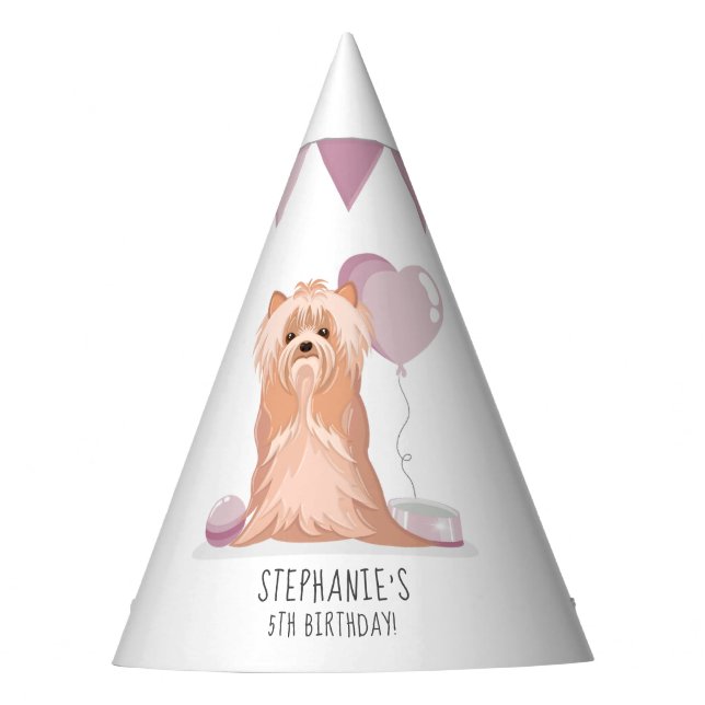 Cute Yorkshire Terrier Birthday Party Hat (Front)