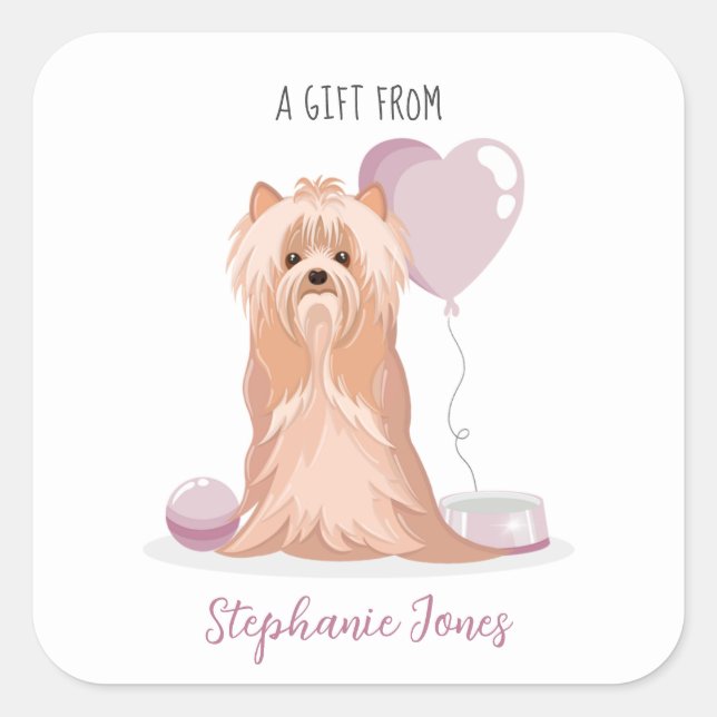 Cute Yorkshire Terrier Birthday Square Sticker (Front)