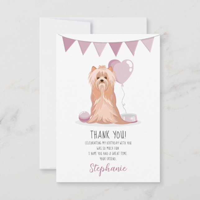 Cute Yorkshire Terrier Birthday Thank You Invitation (Front)