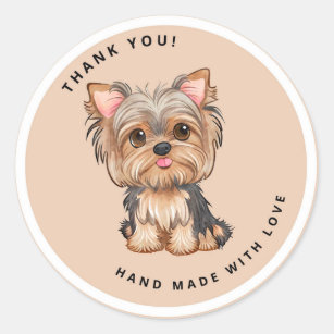 Cute Yorkshire Terrier Brown Thank You  Classic Round Sticker