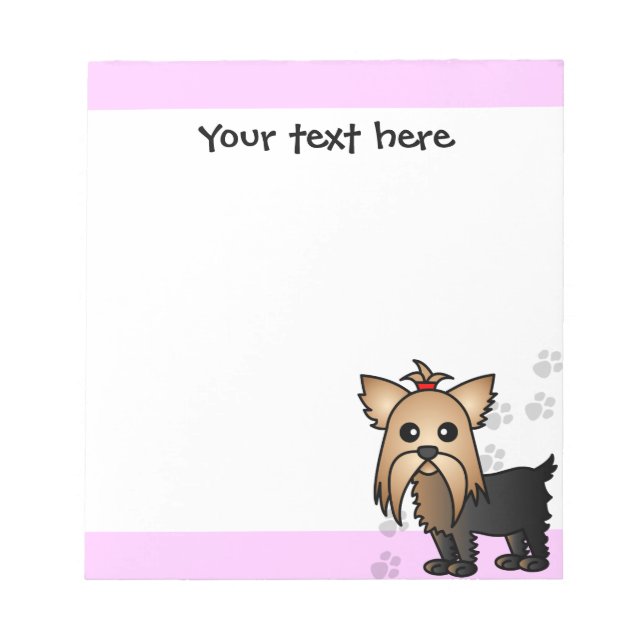Cute Yorkshire Terrier Cartoon Paw Prints Pink Notepad (Front)