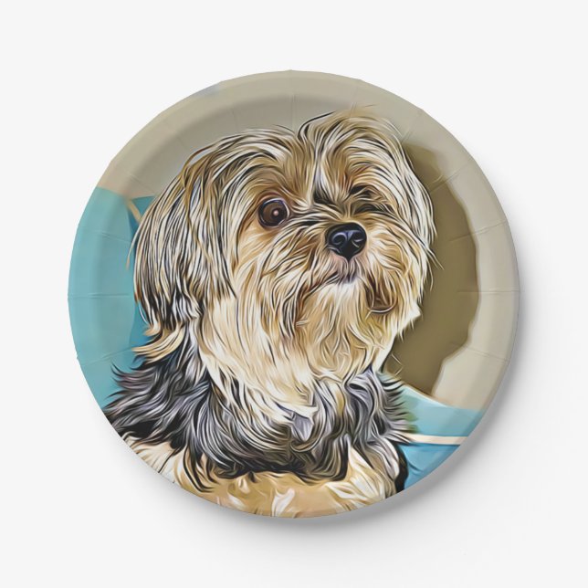 Cute yorkshire terrier digital art paper plate (Front)
