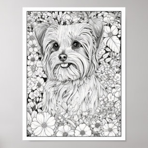 Cute Yorkshire Terrier Dog Colouring Poster