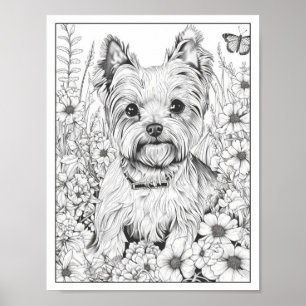 Cute Yorkshire Terrier Dog Colouring Poster