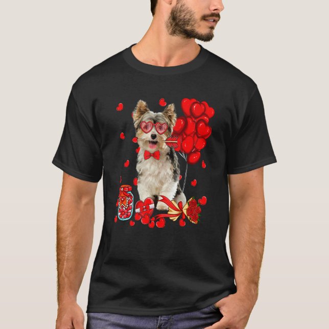 Cute Yorkshire Terrier Dog Heart Valentine's Day D T-Shirt (Front)