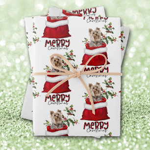Cute Yorkshire Terrier Dog in Holiday Gift Bag Wrapping Paper Sheet