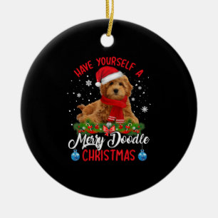 Cute Yorkshire Terrier Dog Merry Doodle Christmas Ceramic Ornament