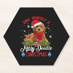 Cute Yorkshire Terrier Dog Merry Doodle Christmas Paper Coaster