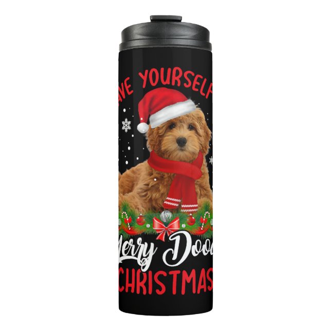 Cute Yorkshire Terrier Dog Merry Doodle Christmas Thermal Tumbler (Front)