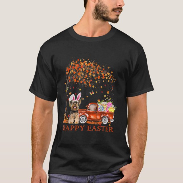 Cute Yorkshire Terrier Egg Tree Easter Day Dog Dad T-Shirt (Front)