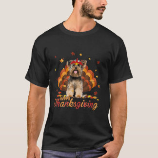 Cute Yorkshire Terrier Happy Thanksgiving Turkey D T-Shirt