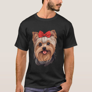 Cute Yorkshire Terrier in a Bow Tie Headband Red B T-Shirt
