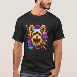 Cute Yorkshire Terrier in Colourful Splashes of Pa T-Shirt