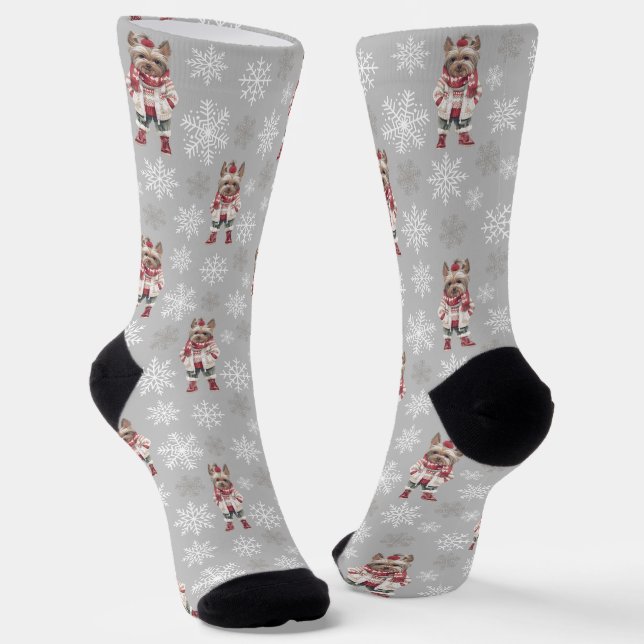 Cute Yorkshire Terrier Light Grey Socks (Angled)