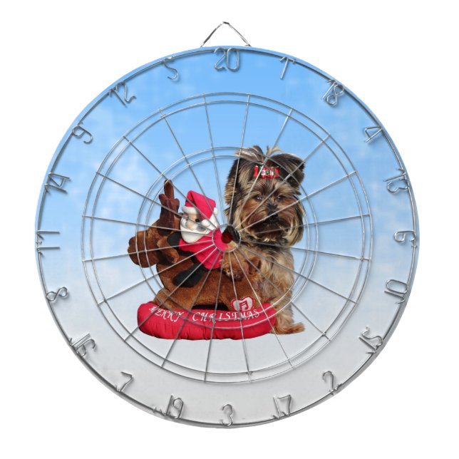 Cute Yorkshire Terrier Merry Christmas Dartboard (Front)