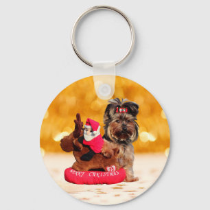Cute Yorkshire Terrier Merry Christmas Key Ring