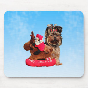Cute Yorkshire Terrier Merry Christmas Mouse Pad