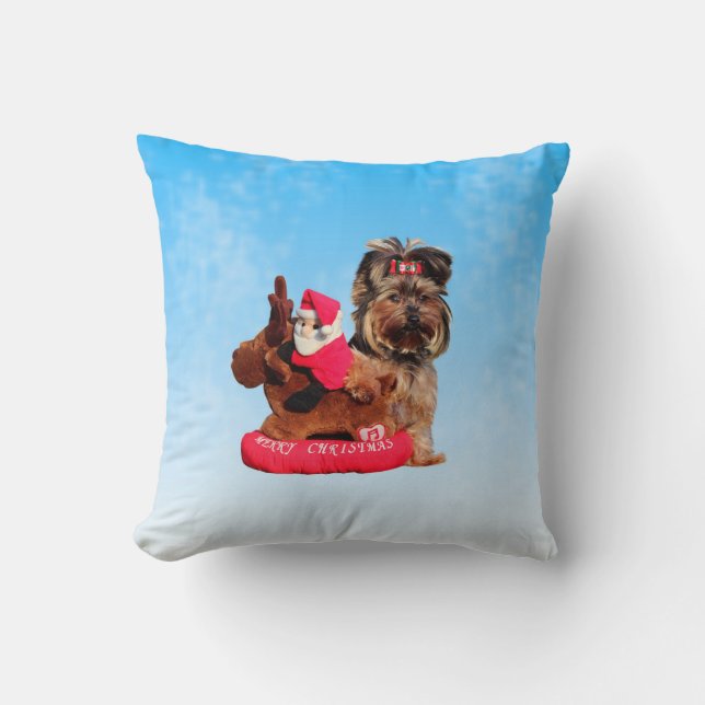 Cute Yorkshire Terrier Merry Christmas Pillow (Front)