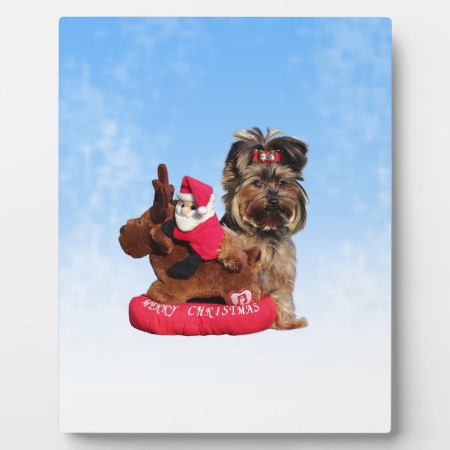 Cute Yorkshire Terrier Merry Christmas Plaque (Front)